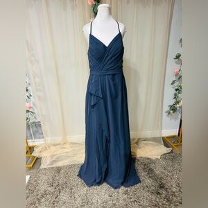 Navy Blue Chiffon Maxi Dress | Open Back | Size 12 | NWT